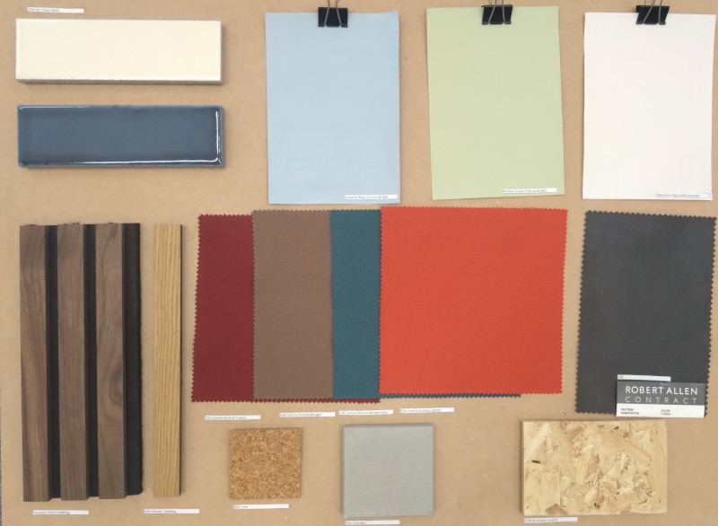 A set of material samples displayed on a board.